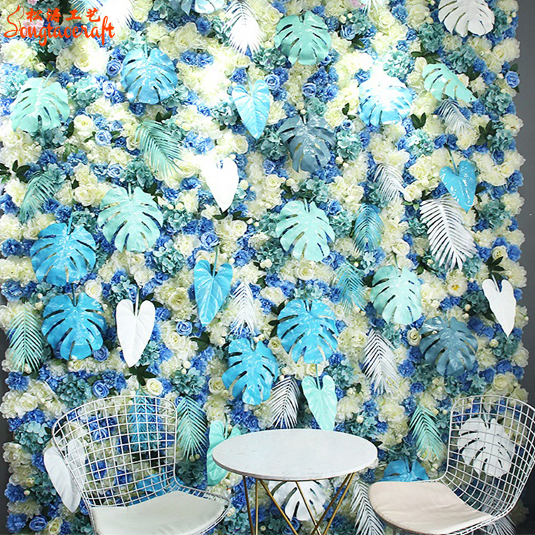 龜背葉藍(lán)色假花墻